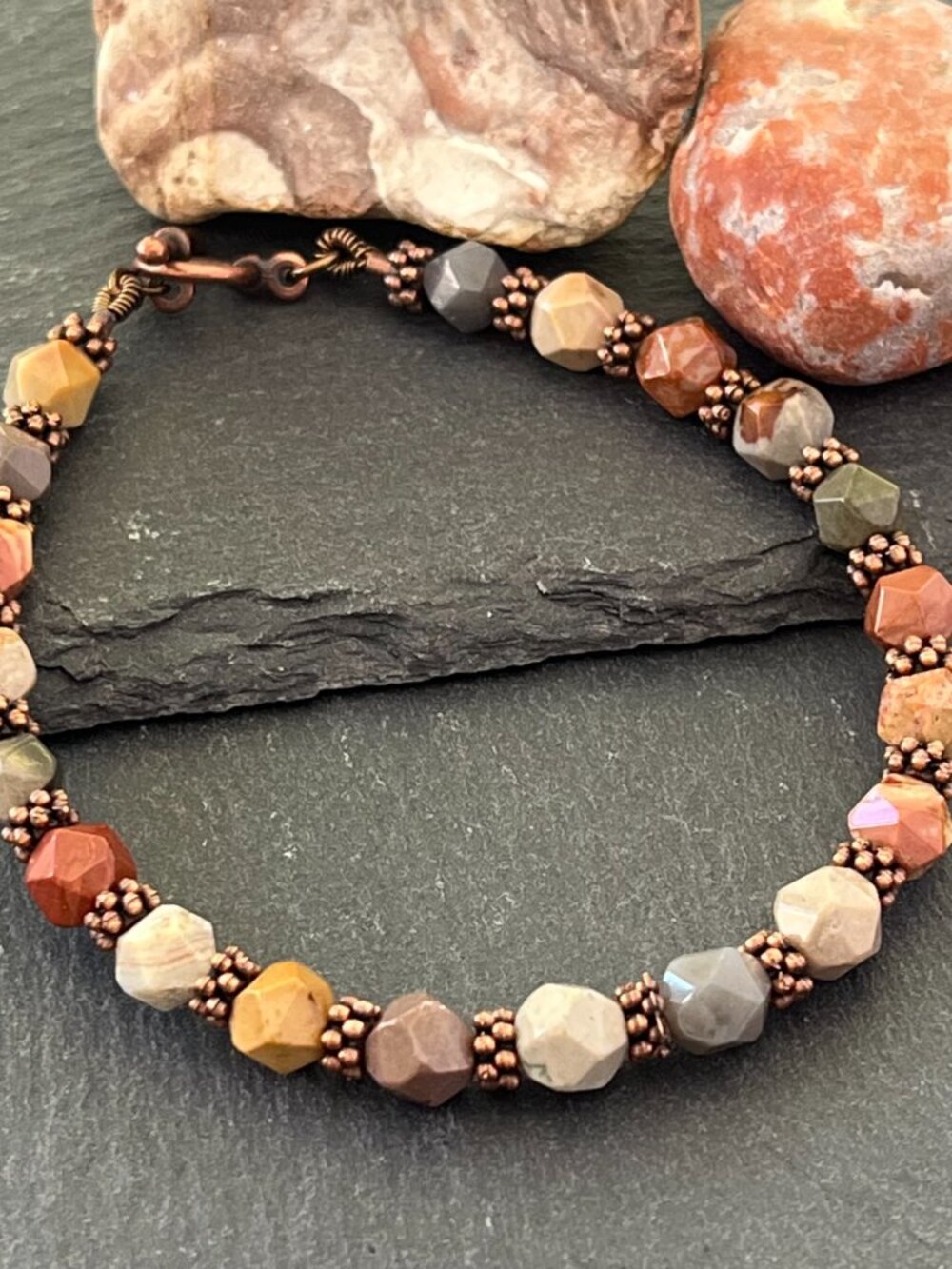 American Picture Jasper Bracelet | Faceted Star Cut | Natural Stone | Boho Gemst